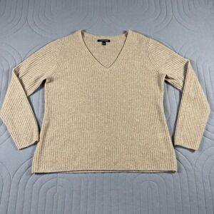 41 Hawthorn Sweater Womens Large Beige 100% Cashmere V Neck Long Sleeve Pullover